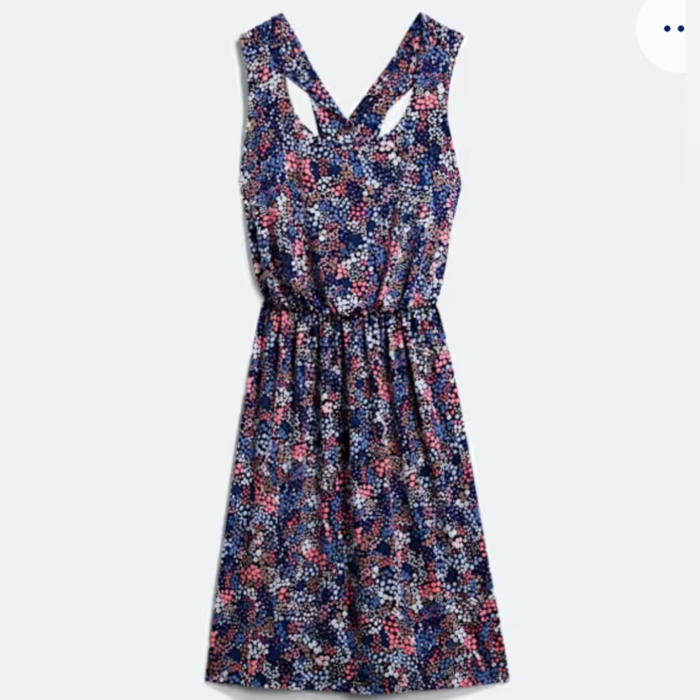 Kaileigh Tasha Dress - Floral - XS Blue Salmon and White Crisscross Back